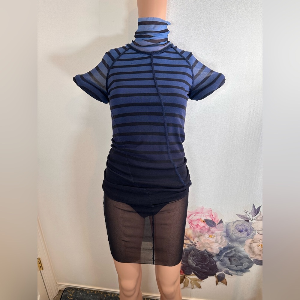 Jean Paul Gaultier 3d Collar Short Dress in Black, Navy, & Light Blue - Picture 3 of 9